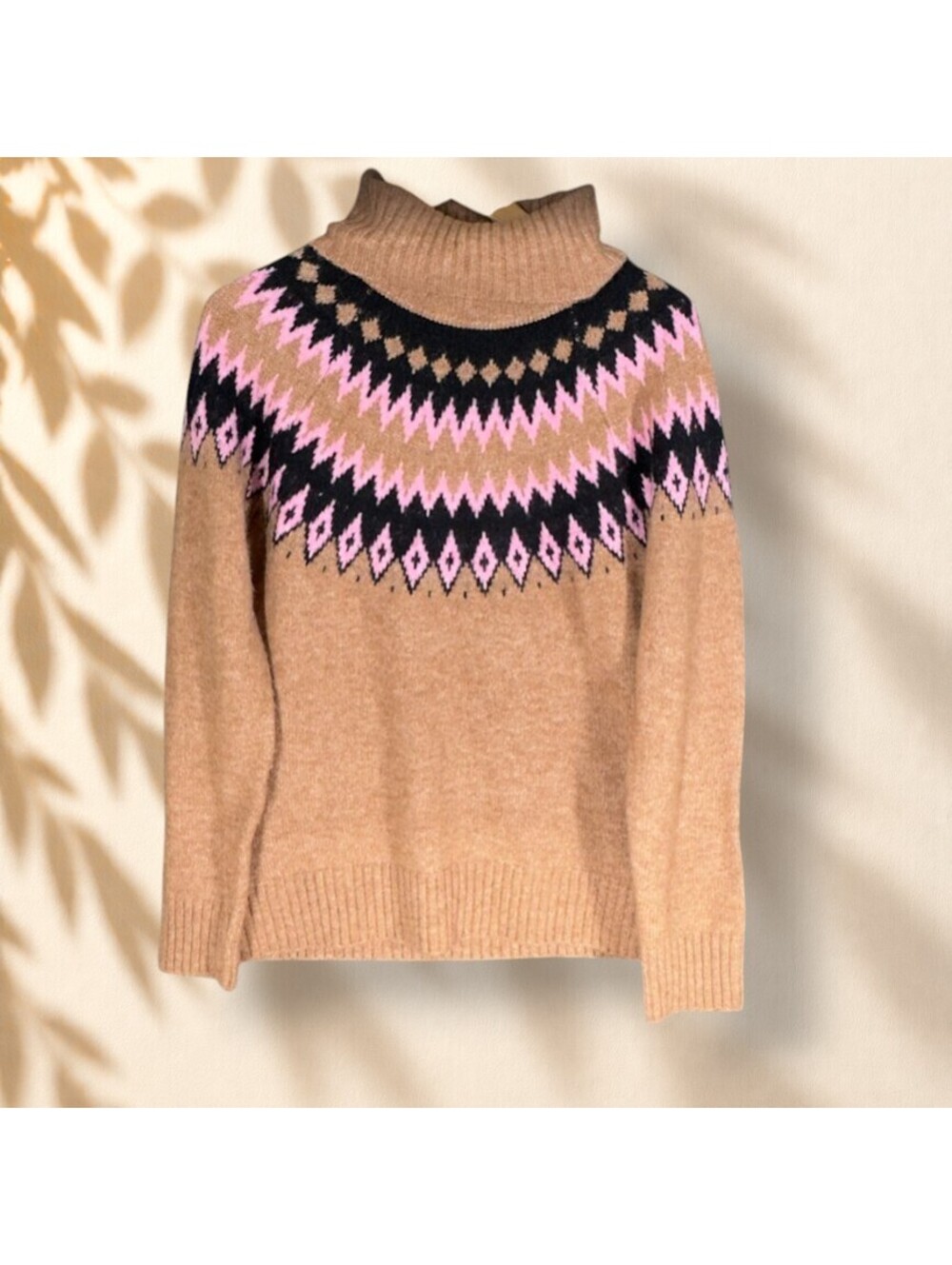 Aspen Sweater Pullover Women M Medium Brown Striped Knit Wool Turtleneck Soft